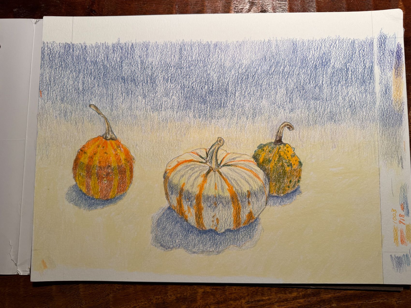 Colored-pencil study of three gourds by David