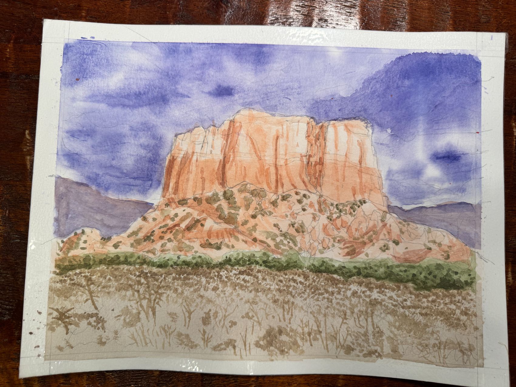 Watercolor desert mesa landscape by David